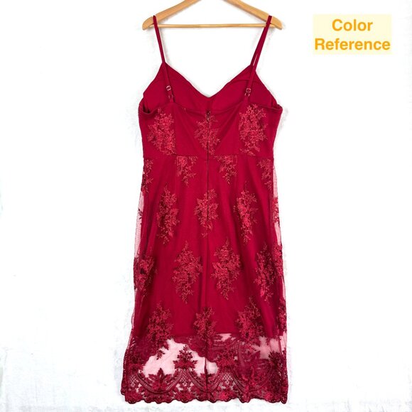 Guess Embroidered Floral Layered Lace Asymmetrical Mini Slip Dress Womens 8 Red - Picture 5 of 11